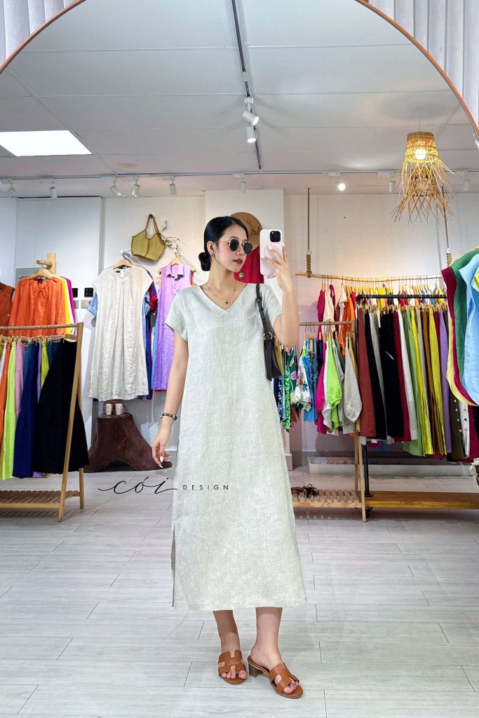 Đầm suông xoắn lưng linen tưng premium Cói Design