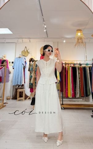 Chân váy dáng dài 1 tầng linen tưng premium Cói Design