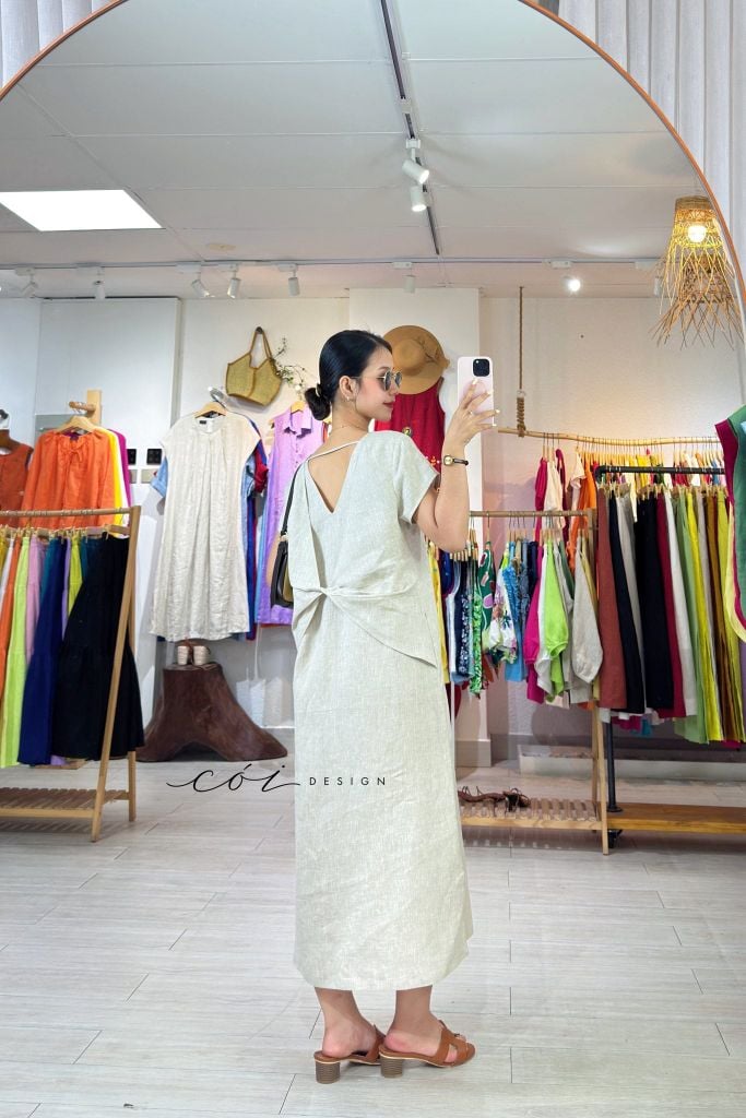 Đầm suông xoắn lưng linen tưng premium Cói Design