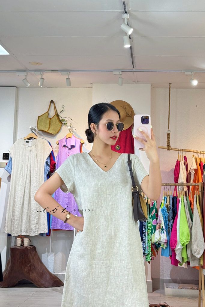 Đầm suông xoắn lưng linen tưng premium Cói Design