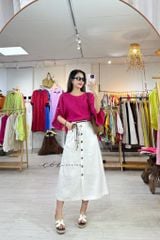 Chân váy cách điệu 2 túi nút dừa linen tưng premium Cói Design