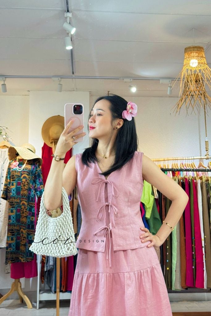 Chân váy dáng dài 1 tầng linen tưng premium Cói Design