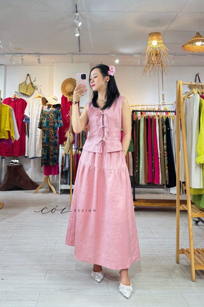 Chân váy dáng dài 1 tầng linen tưng premium Cói Design