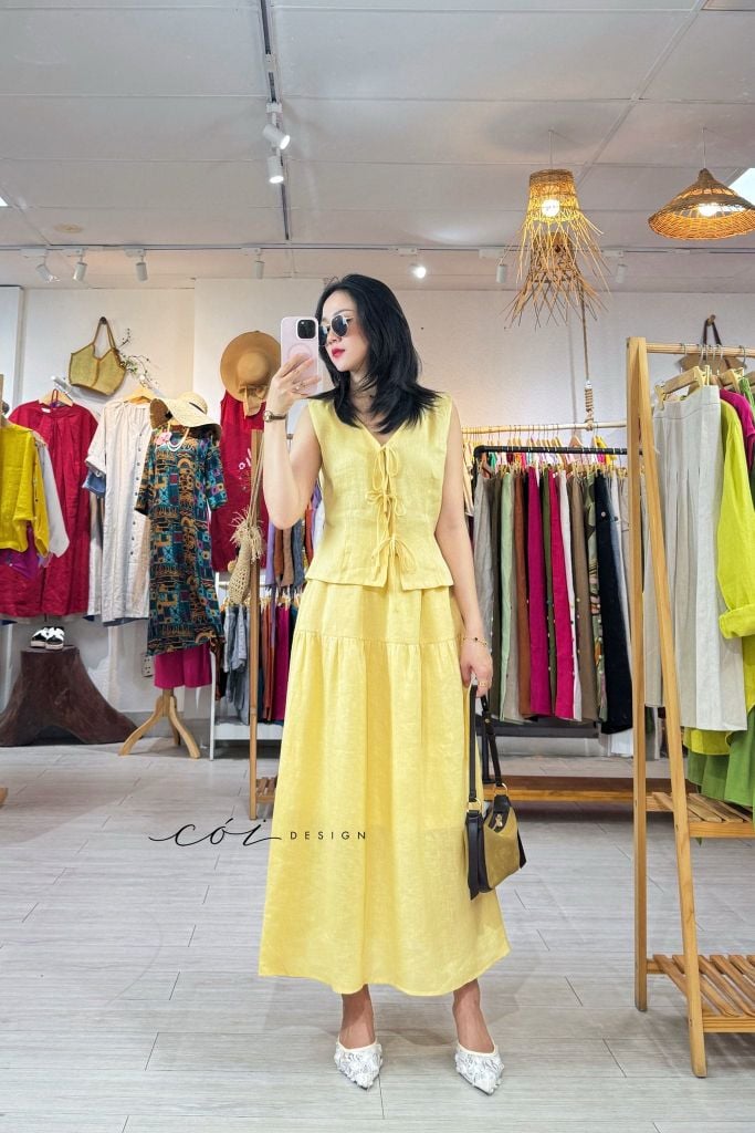 Chân váy dáng dài 1 tầng linen tưng premium Cói Design