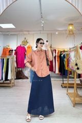 Áo sơ mi form suông phối nút lưng linen tưng premium Cói Design