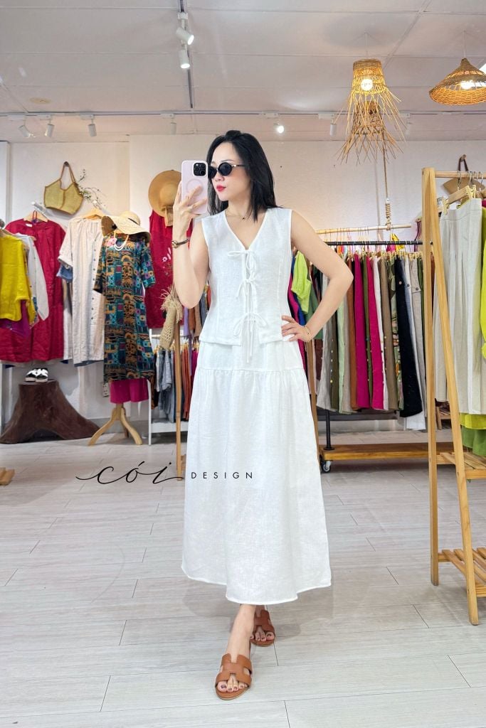Chân váy dáng dài 1 tầng linen tưng premium Cói Design