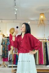 Áo cổ trụ 19 nút bọc màu Linen tưng premium Cói Design
