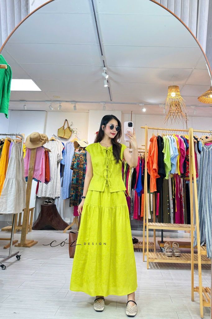 Áo cổ tròn phối nơ linen tưng premium Cói Design