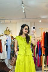 Áo cổ tròn phối nơ linen tưng premium Cói Design