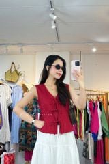 Áo sát nách phối nơ linen tưng premium Cói Design