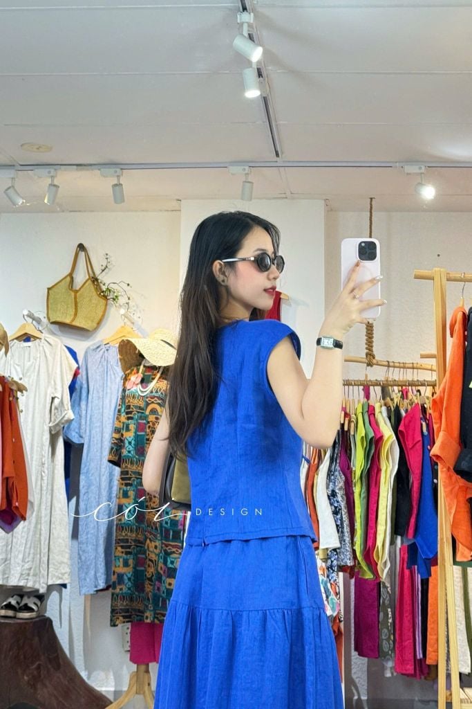 Chân váy dáng dài 1 tầng linen tưng premium Cói Design