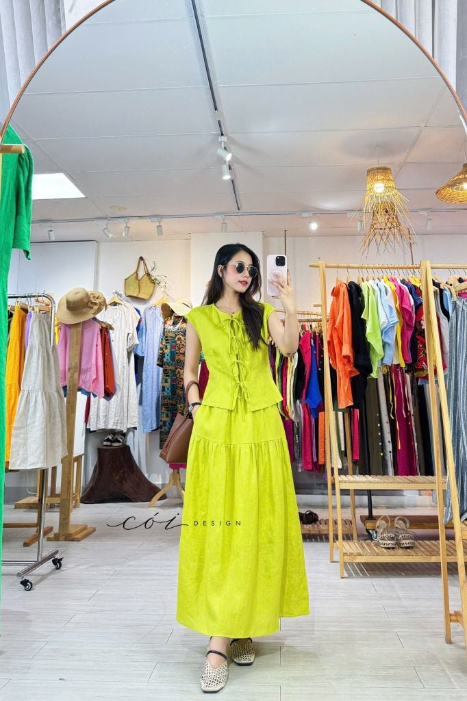 Chân váy dáng dài 1 tầng linen tưng premium Cói Design