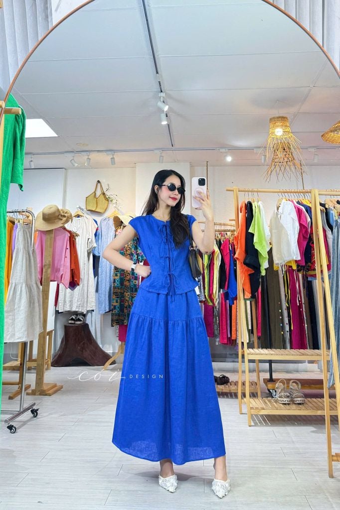 Chân váy dáng dài 1 tầng linen tưng premium Cói Design