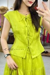 Áo cổ tròn phối nơ linen tưng premium Cói Design