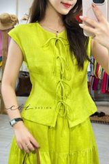 Áo cổ tròn phối nơ linen tưng premium Cói Design