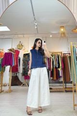 Áo sát nách xếp ly cổ trụ linen tưng premium Cói Design