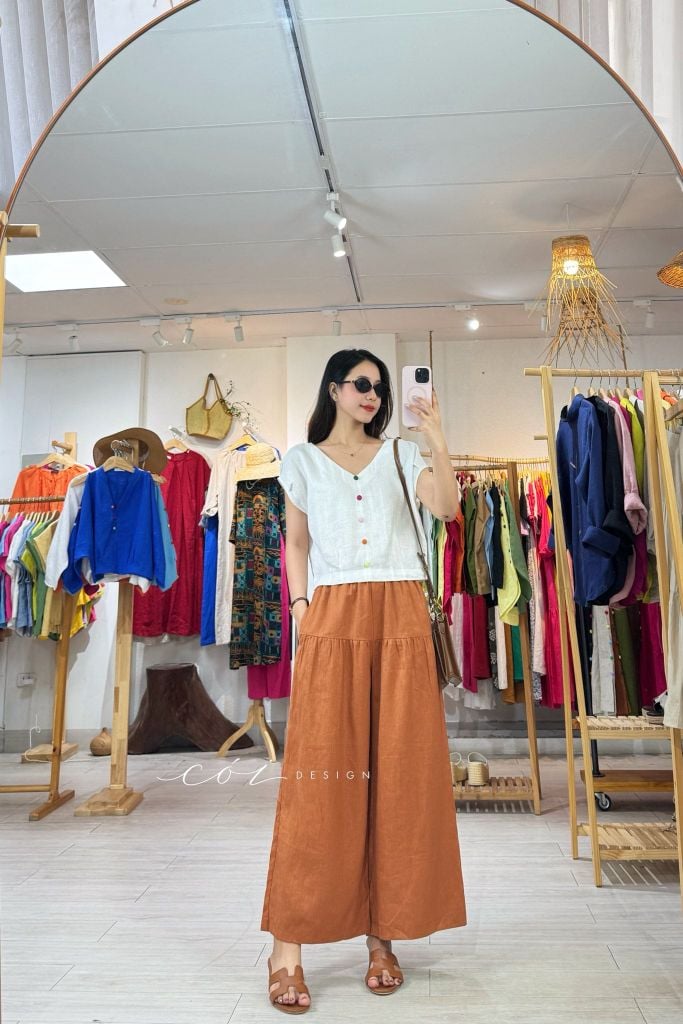 Quần 1 tầng suông lưng thun linen tưng premium Cói Design