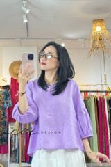 Áo cổ tròn tay nhún lồng đèn linen tưng premium Cói Design