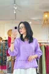 Áo cổ tròn tay nhún lồng đèn linen tưng premium Cói Design