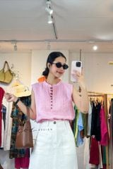 Áo sát nách xếp ly cổ trụ linen tưng premium Cói Design