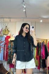 Áo sơ mi form suông phối nút lưng linen tưng premium Cói Design