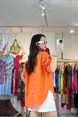 Áo sơ mi form suông phối nút lưng linen tưng premium Cói Design