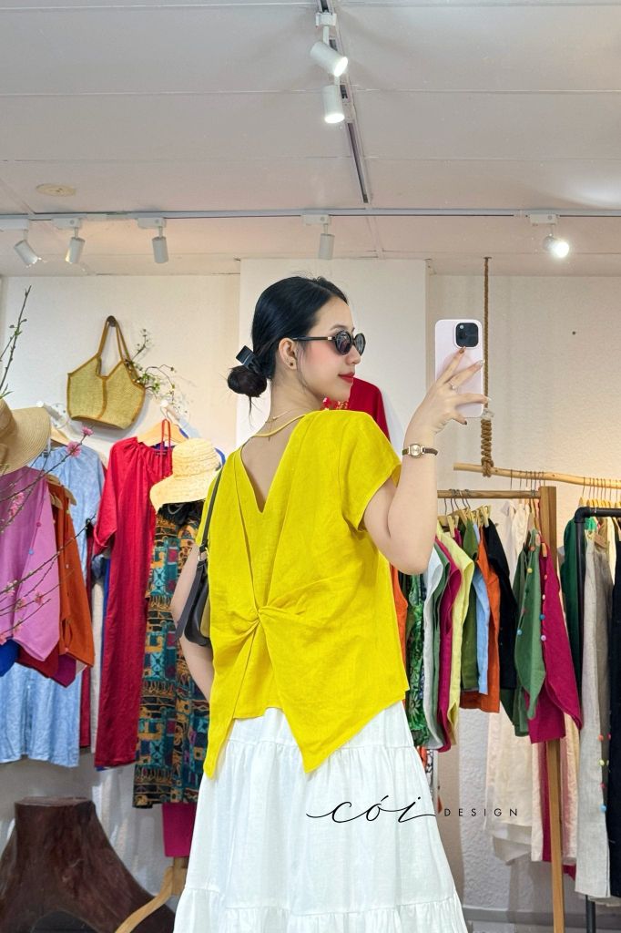 Áo xoắn lưng linen tưng premium Cói Design