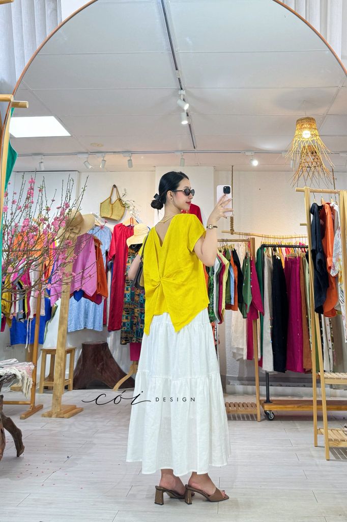 Áo xoắn lưng linen tưng premium Cói Design