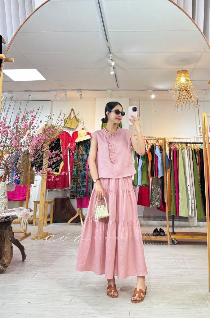 Áo bèo cổ tròn nút bọc linen tưng premium Cói Design