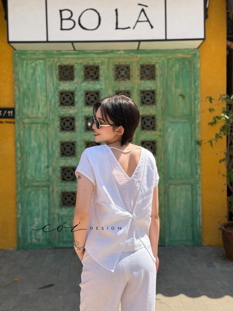 Áo xoắn lưng linen tưng premium Cói Design
