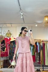 Áo bèo cổ tròn nút bọc linen tưng premium Cói Design