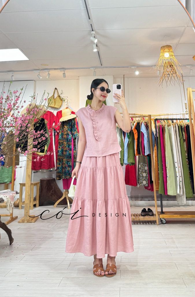 Áo bèo cổ tròn nút bọc linen tưng premium Cói Design