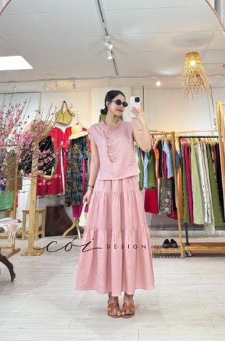 Áo bèo cổ tròn nút bọc linen tưng premium Cói Design