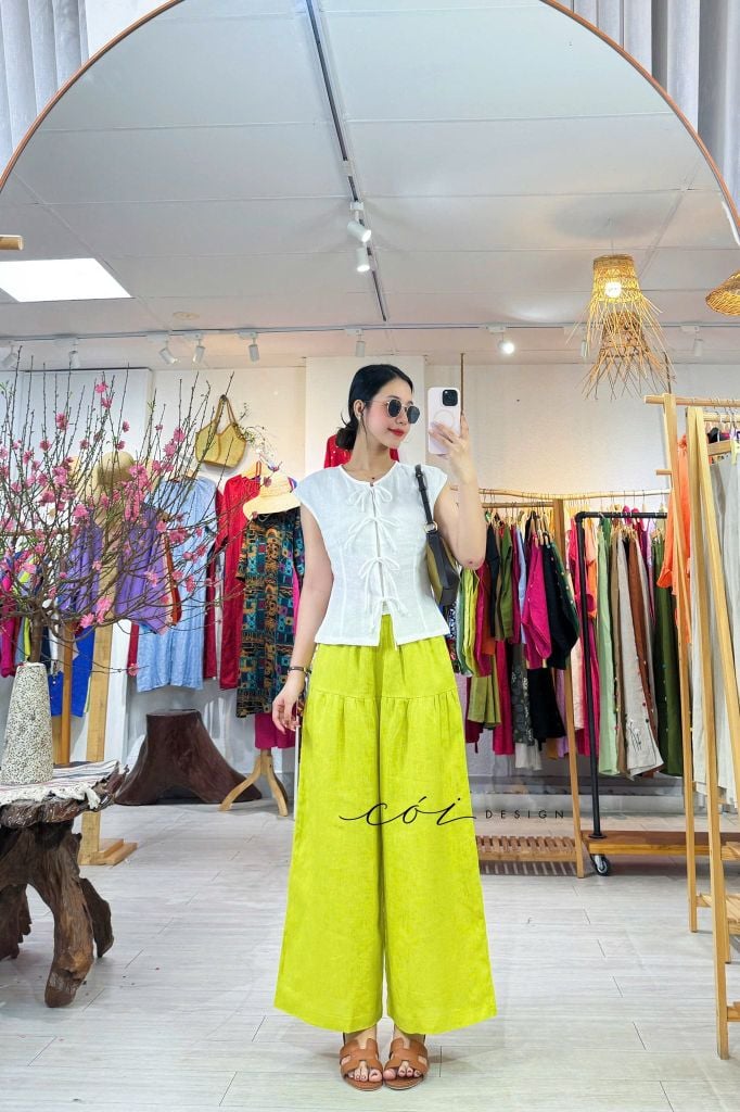 Quần 1 tầng suông lưng thun linen tưng premium Cói Design