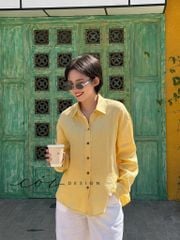 Áo sơ mi form suông phối nút lưng linen tưng premium Cói Design