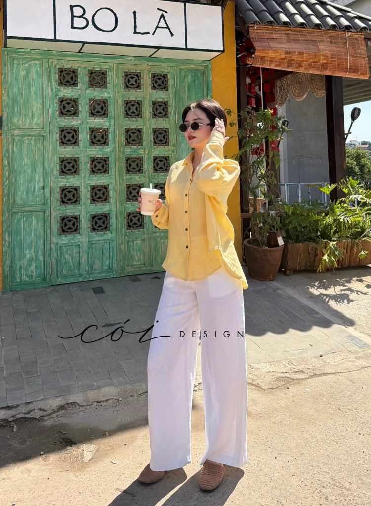 Áo sơ mi form suông phối nút lưng linen tưng premium Cói Design