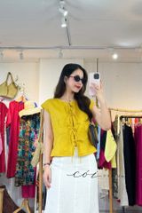 Áo cổ tròn phối nơ linen tưng premium Cói Design