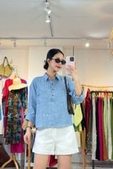 Áo cổ sơ mi 3 nút tay dài linen tưng premium Cói Design