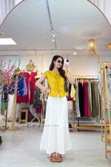 Áo cổ tròn phối nơ linen tưng premium Cói Design