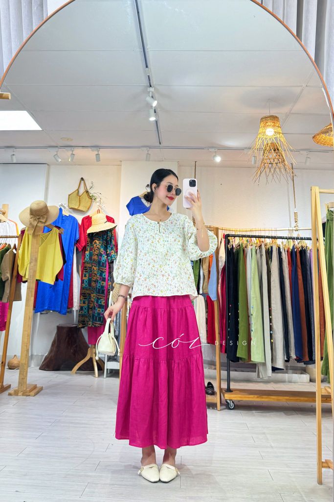 Áo cổ tròn tay nhún lồng đèn linen tưng premium Cói Design
