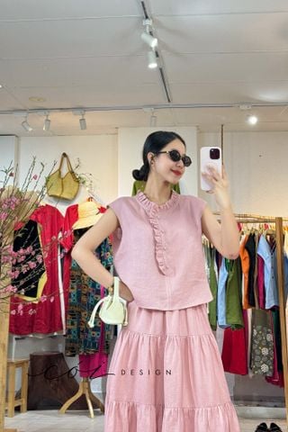 Áo bèo cổ tròn nút bọc linen tưng premium Cói Design