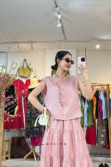 Áo bèo cổ tròn nút bọc linen tưng premium Cói Design