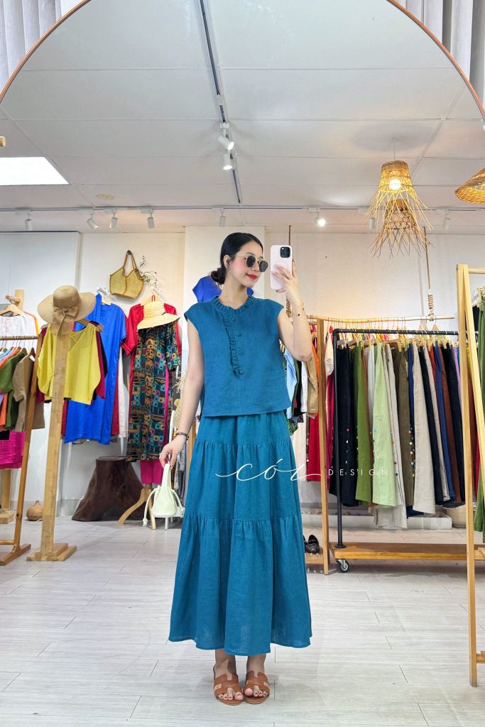 Áo bèo cổ tròn nút bọc linen tưng premium Cói Design