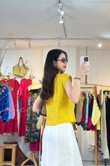 Áo cổ tròn phối nơ linen tưng premium Cói Design