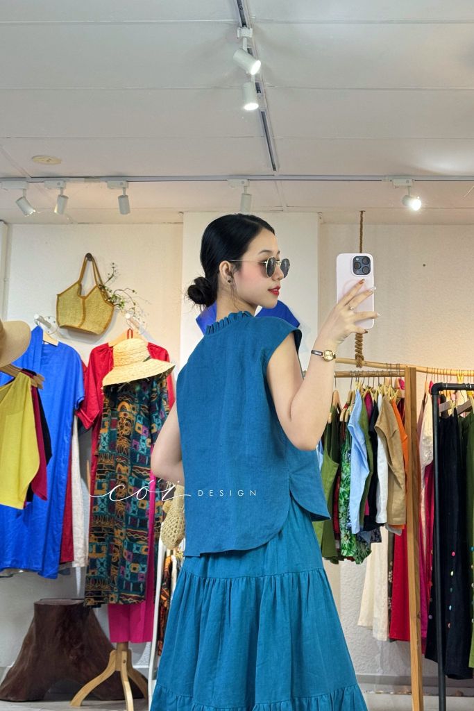 Áo bèo cổ tròn nút bọc linen tưng premium Cói Design