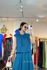 Áo bèo cổ tròn nút bọc linen tưng premium Cói Design