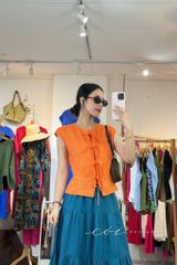 Áo cổ tròn phối nơ linen tưng premium Cói Design