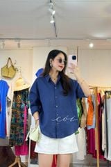 Áo sơ mi form suông phối nút lưng linen tưng premium Cói Design