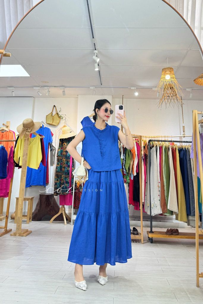 Áo bèo cổ tròn nút bọc linen tưng premium Cói Design