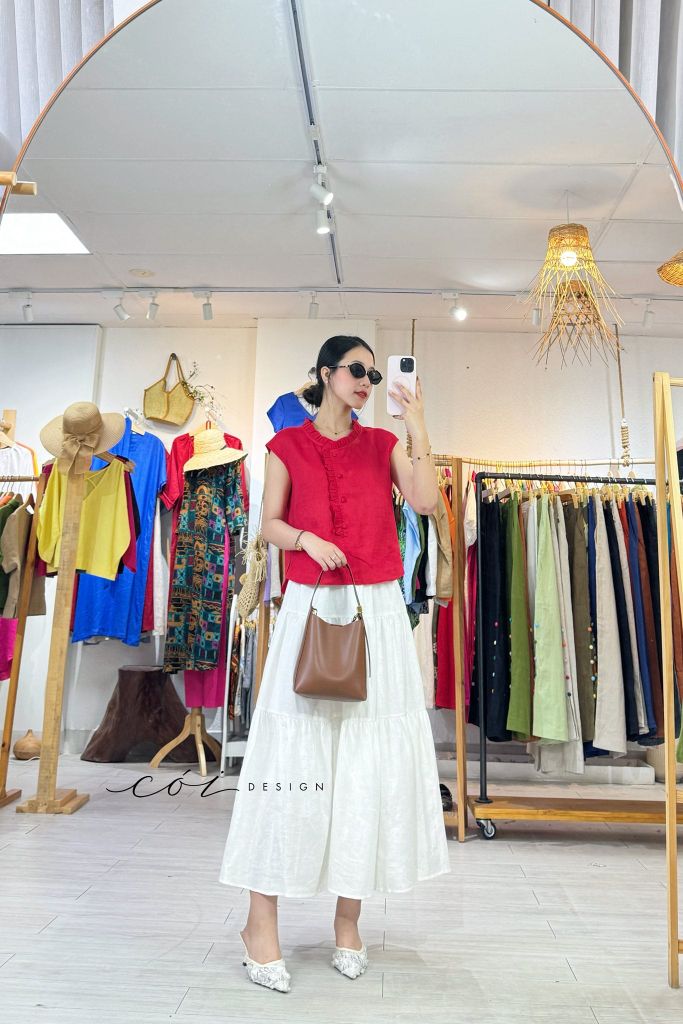 Áo bèo cổ tròn nút bọc linen tưng premium Cói Design